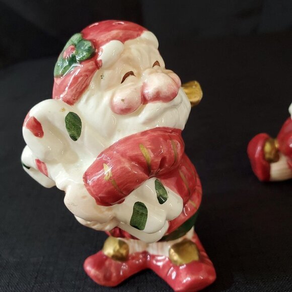 1990 Christmas Elves Salt Pepper Shaker Pair Ceramic Holiday Tableware - Picture 3 of 8
